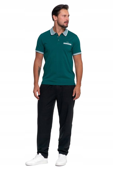 Koszulka Polo Męska Bawełniana Polówka Modna Premium Zielony Moraj - S
