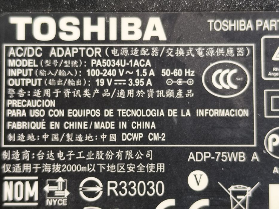 Carregador para portátil Toshiba