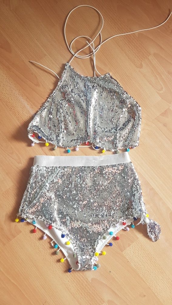 Bikini strój cekiny S 36 pretty little thing zara piękny