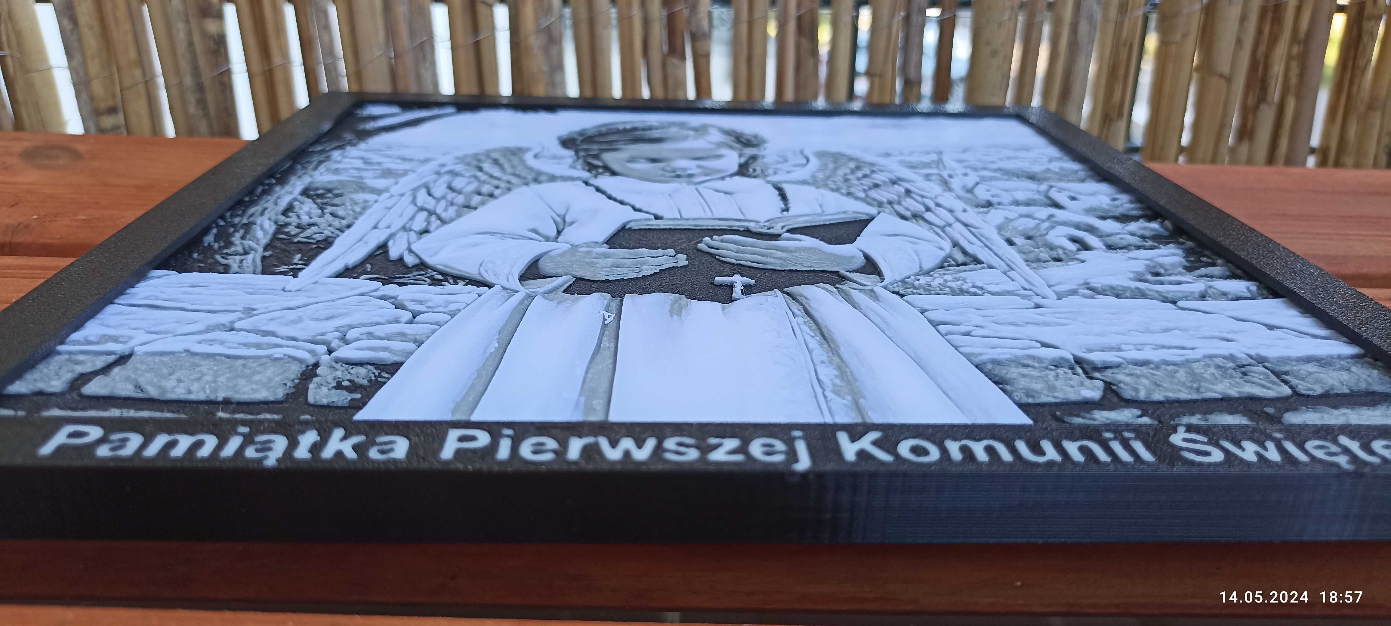 Pamiątka Pierwszej Komunii Świętej Obraz 3D Anioł - specjalna ramka