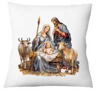 Bożonarodzeniowa poduszka z Piękną Grafiką Świętej Rodziny, Święta