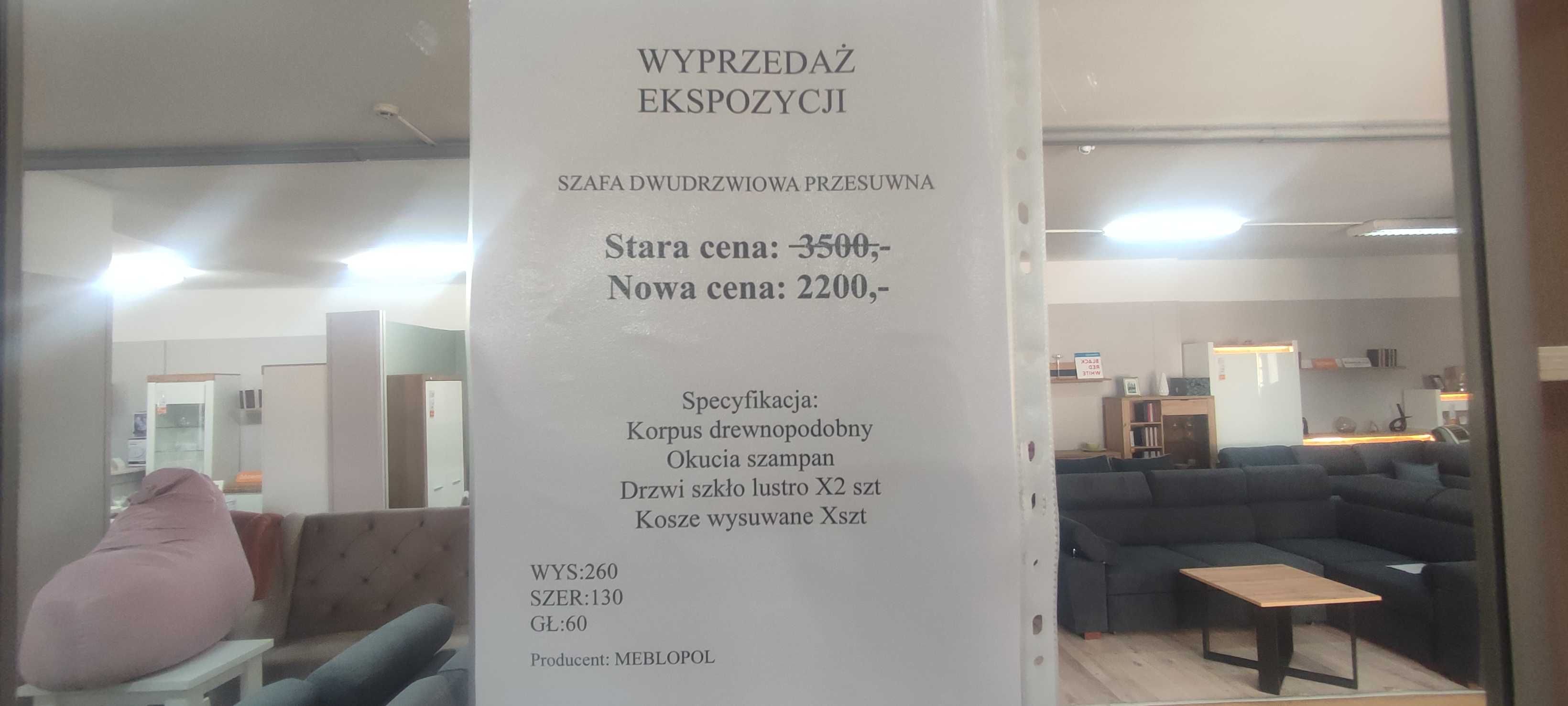 Szafa dwudrzwiowa przesuwna dwa lustra