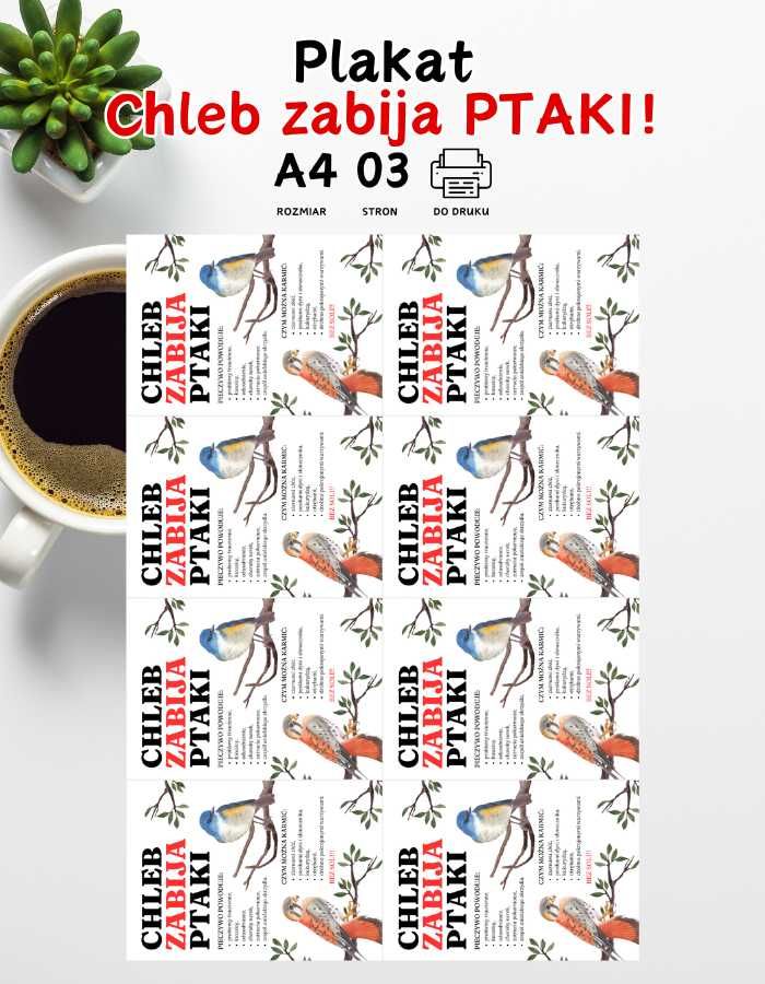 Plakat Chleb zabija PTAKI! A4, A5, A6 do druku