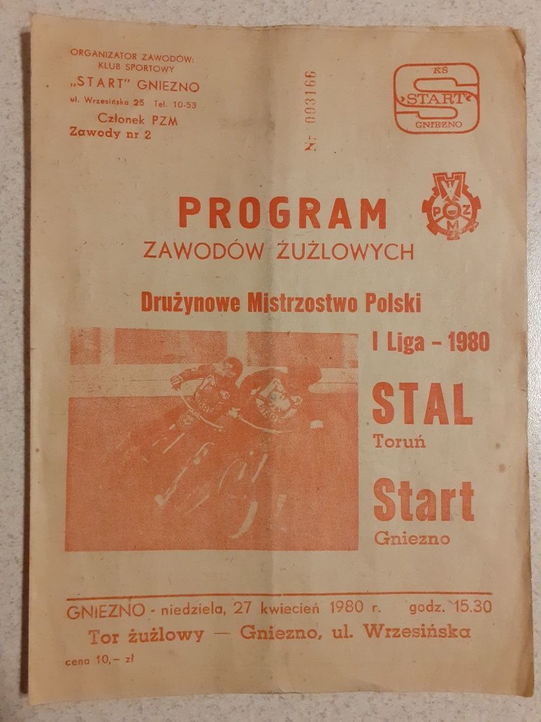 Program żużlowy 1980r. Start Gniezno-Stal Toruń