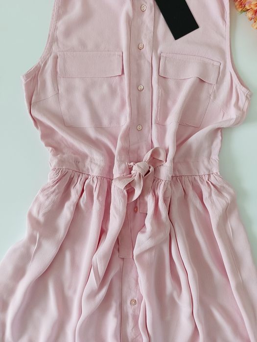 Różowa koszulowa sukienka wiskozowa z paskiem, 100% viscose, YES 36 S