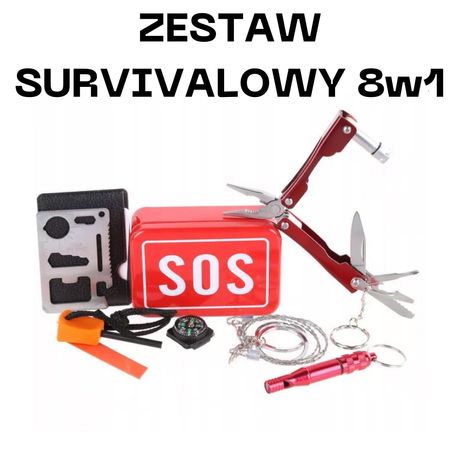 Zestaw przeżycia SURVIVAL - kompas+nóż+krzesiwo 8w1 -PREZENT!