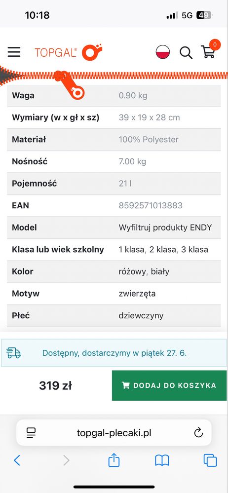 Plecak Topgal 1-3 50zł . Bardzo zadbany,czysty i gotowy do odbioru.