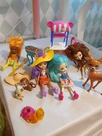 Lalki Enchantimals zestaw komplet plus mała Barbie ciemnoskóra