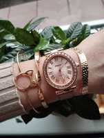 Zestaw biżuterii komplet bransoletki zegarek na rękę cyrkonie złoto