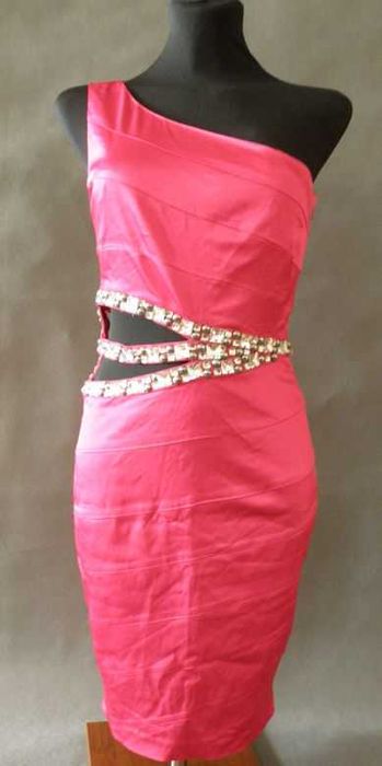 ASOS asymetryczna sukienka z boku zdobienie, malinowy kolor 34 / xs