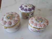 Conjunto de 3 caixas/guarda jóias porcelana, NOVAS