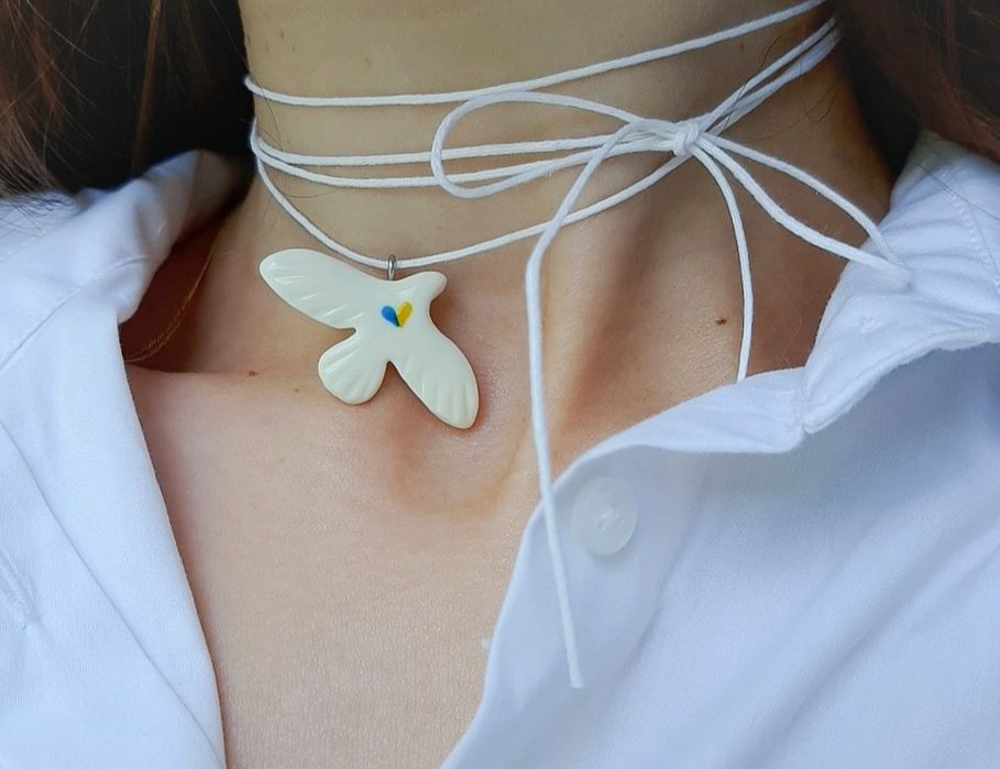 Прикраса з голубом ручної роботи / підвіска, сережки, кулон з пташкою