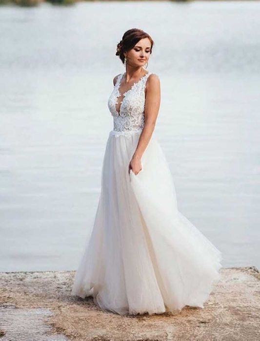 Suknia ślubna #33 biała koronka linia A tiul rozmiar 46 XXXL