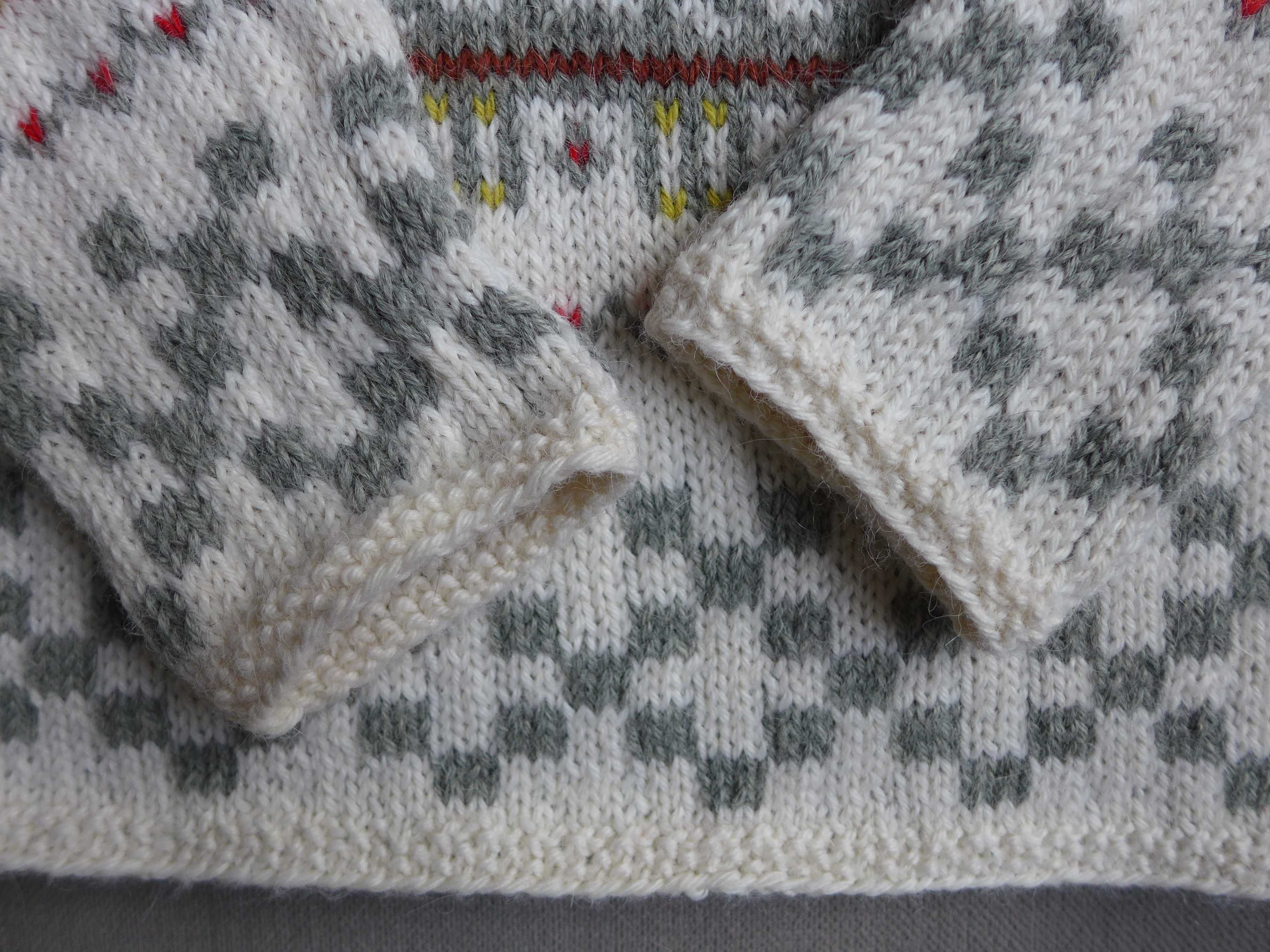 Śliczny wełniany sweter XS 34 handmade wzór norweski islandzki WEŁNA