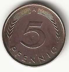 5 Pfennig de 1991 A, Alemanha