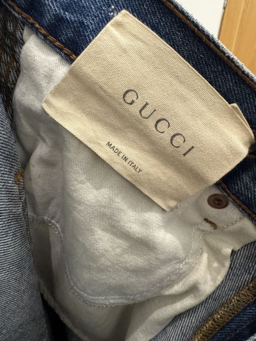 Синие джинсы Gucci оригинал со змеиной нашивкой