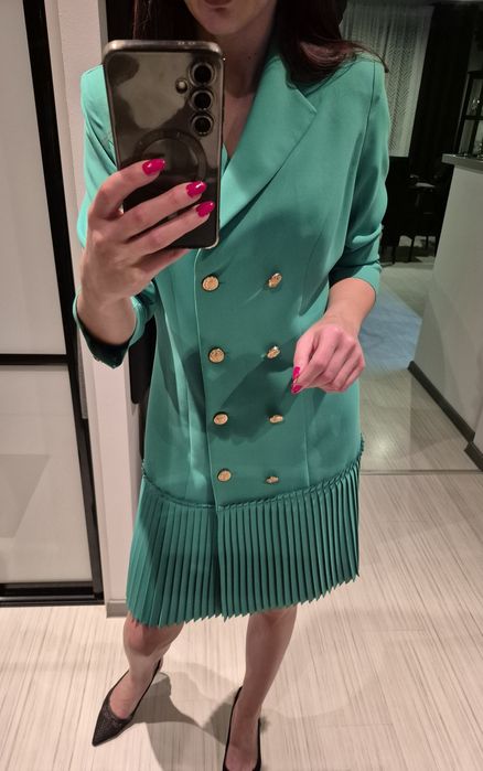 Sukienka elegancka wizytowa, żakietowa  nowa 46/49 zieleń plisa