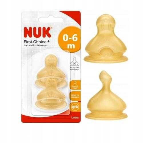 NUK Smoczek lateksowy do butelki 0-6 m S FC+ 2 szt  *NOWE*