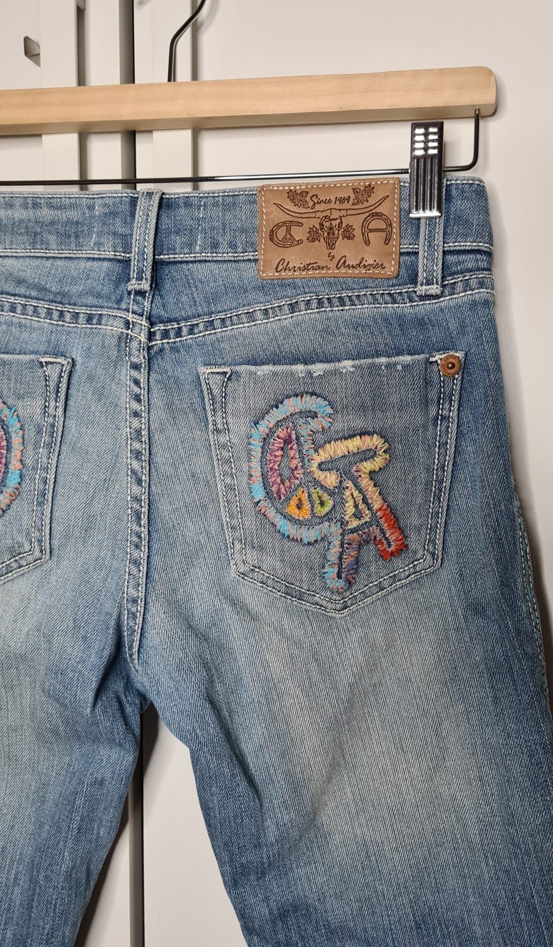 Christian Audigier damskie jeansy 27 niebieskie spodnie XS streetwear