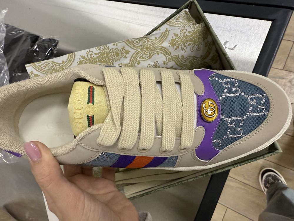 Кросівки gucci на 24.5 см сині рожеві беж