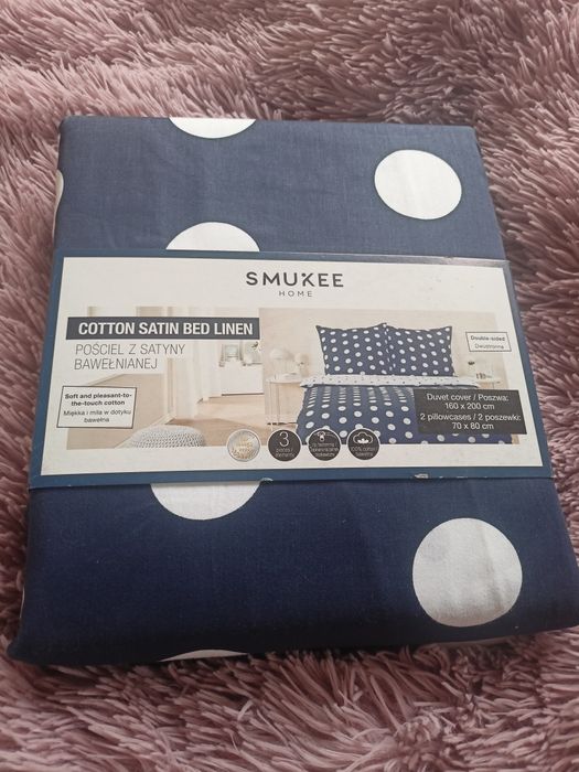Nowa pościel bawełniana granatowa w grochy 160x200