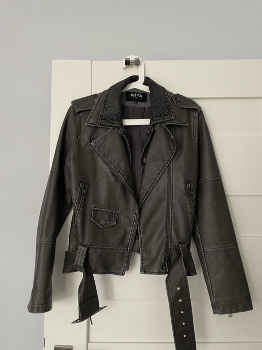 Wiya Ramoneska Kurtka Eko Skóra Skórzana Szara popielata dekatyzowana