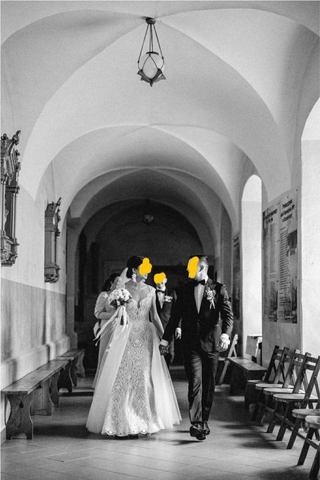 Suknia ślubna koronka tren S/M