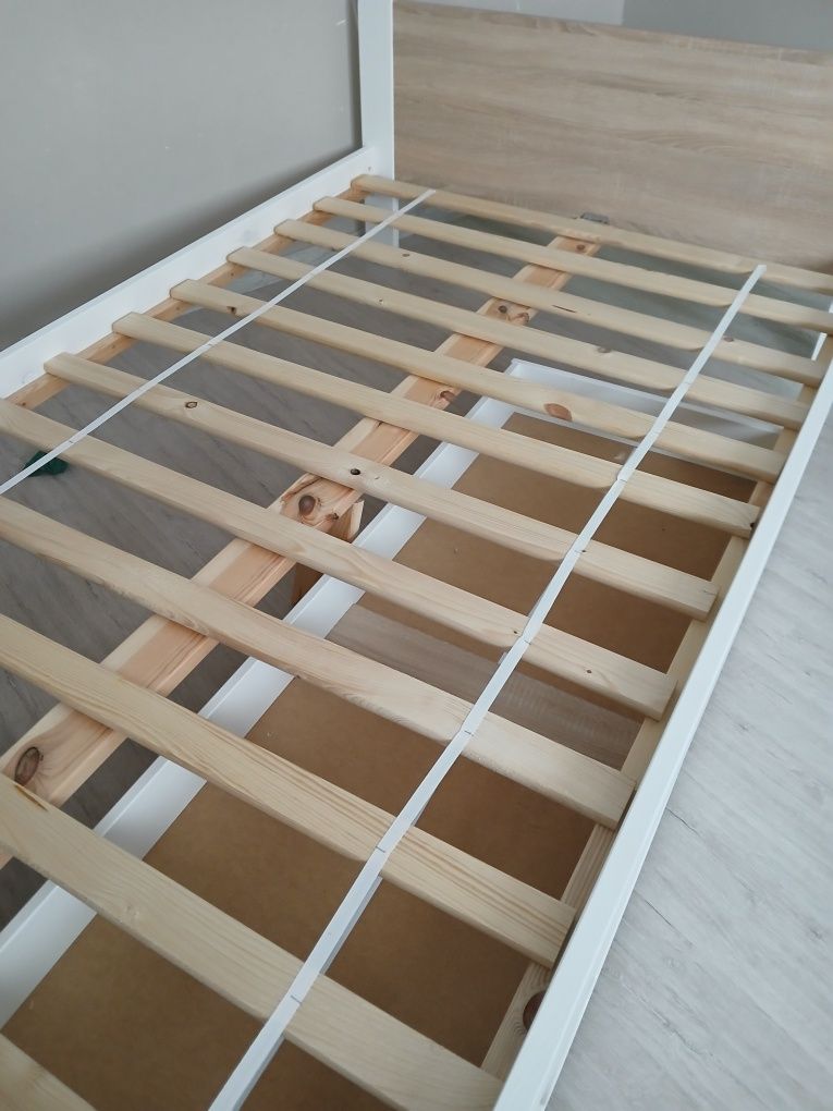 Łóżko drewniane 120×200 stelaż materac szuflada komplet. Okazja
