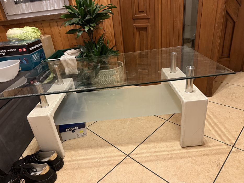 Stolik szklany z półką kawowy