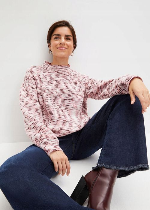 B.P.C krótki sweter ze stójką w dekolcie melanż 40/42.