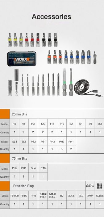 Отвертка аккумуляторная Worx WX240/WX242 +30 предметов