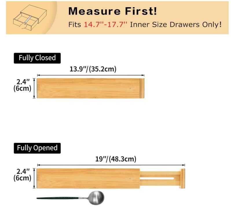 Bambusowe przegródki do szuflad 4 sztuki 35.2-48.3cm