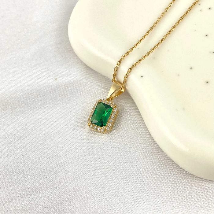 Zjawiskowa ZŁOTA zawieszka ZIELONA markiza PRÓBA 585 (14K)