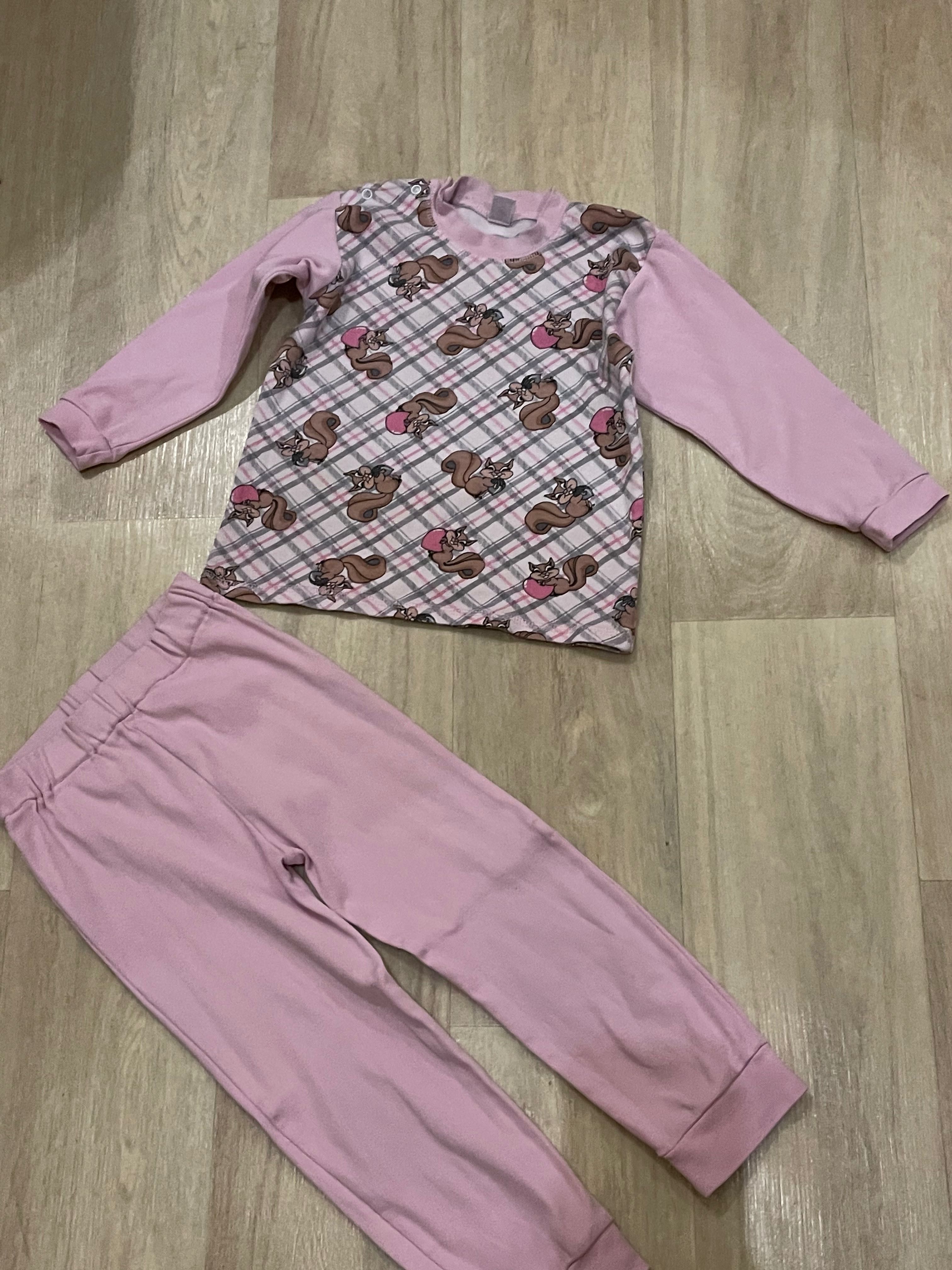 Детская теплая пижама на девочку розовая 110 см