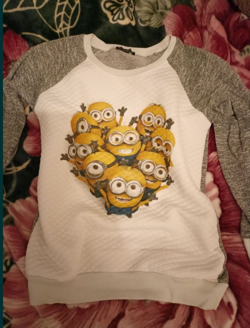 Bluza szaro biała Minionki serce M