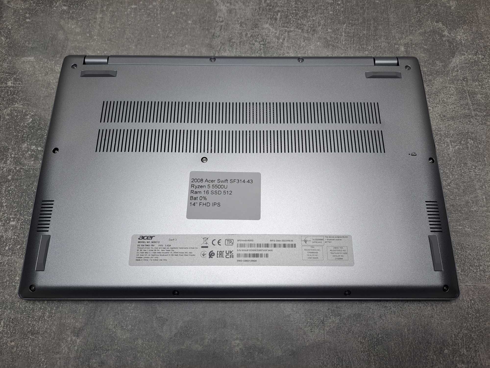 Acer Swift SF314-43 Ryzen5 5500U 16Ram SSD512 14" FullHD IPS