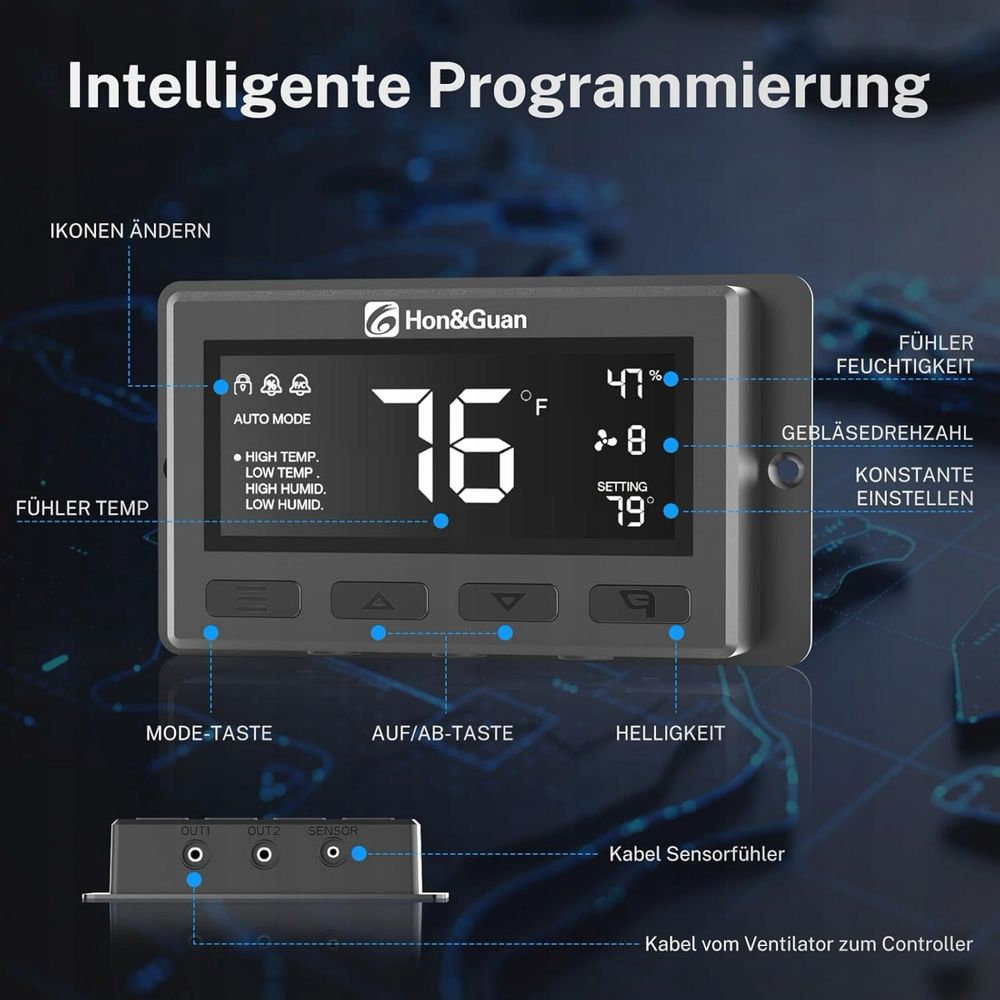 Wentylator kanałowy 100 mm z regulatorem temperatury i wilgotności