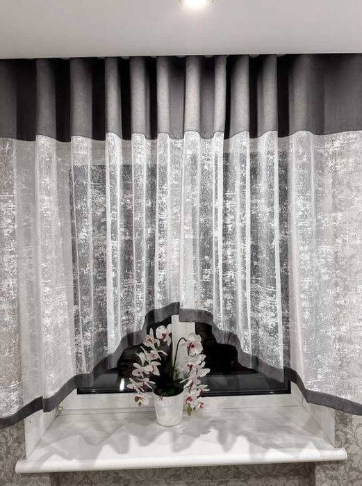 шикарна арочна тюль на кухню, готові штори