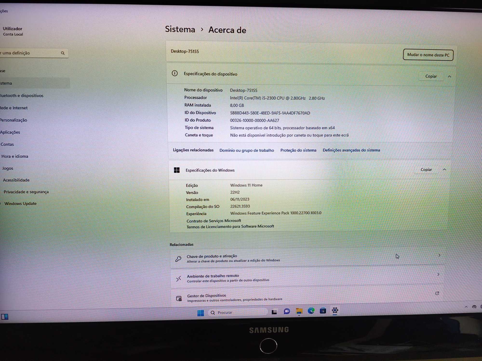 Desktop Intel QuadCore i5-2300 2.80GHz-8GB Ram+Teclado e Rato sem fios