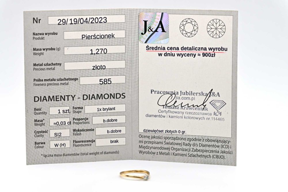 APART Elegancki pierścionek zaręczynowy z brylantem 0,03ct złoto 585