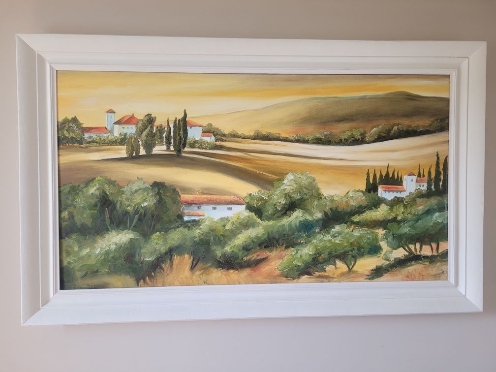 Pejzaż-Toskania- duży obraz olejny w drewnianej ramie