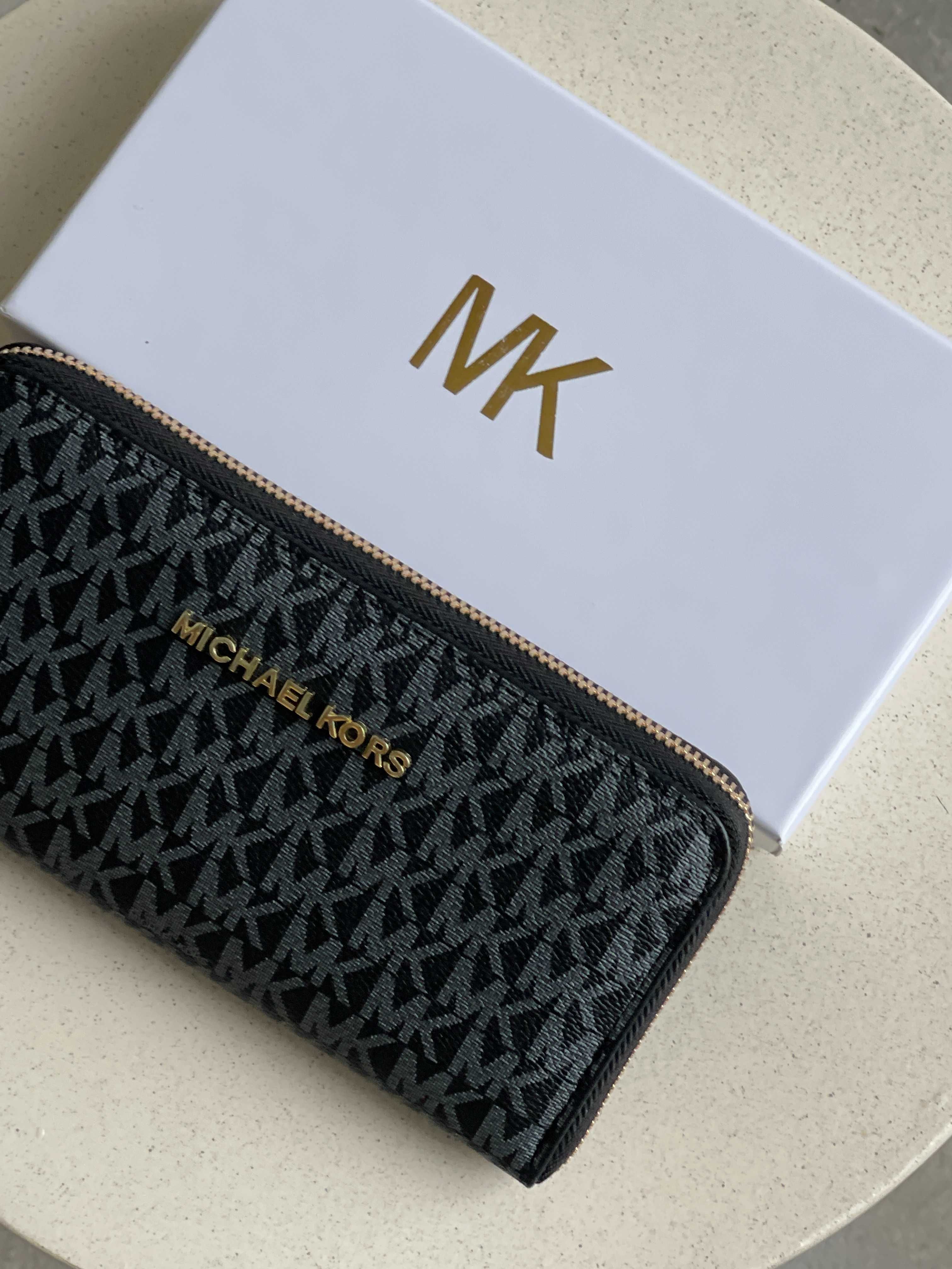 Кошелек женский Michael Kors большой гаманець корс чорний коричневий
