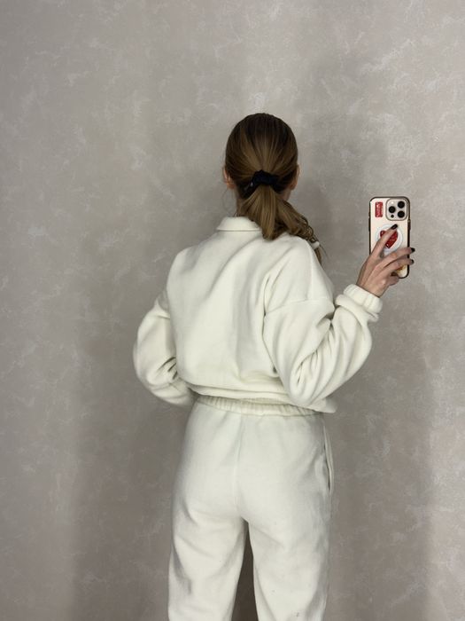 Комфортний флісовий жіночий костюм Xs/S молочного кремового кольору