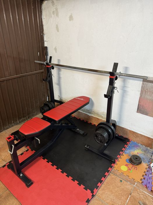 MARBO Zestaw Siłowy HOME (Ławka + Stojaki) + 64 kg Obciążeń + Mata