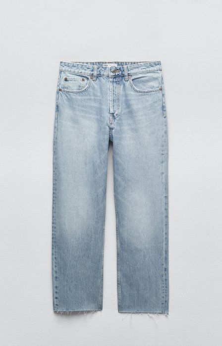 Джинси zara straight leg cropped high waist