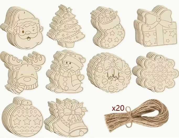 TOP – świątecznie 20szt. drewnianych ozdób do własnej aranżacji - nowe
