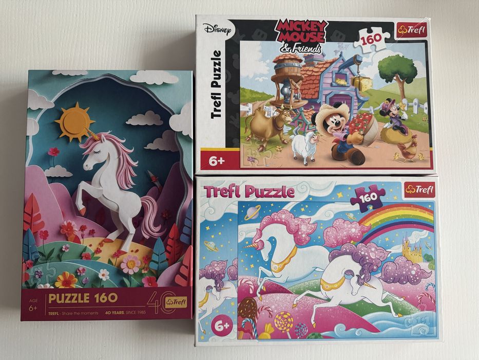 Zestaw puzzli Trefl 160 elementów – Jednorożce i Myszka Miki