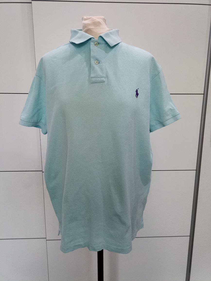 Błękitne bawełniane polo Ralph Lauren, rozm XL