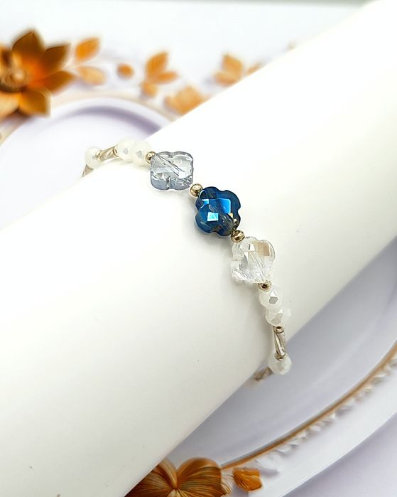 Ręcznie Robiona Bransoletka z Kamieni Kryształowych Rondelle Błękit