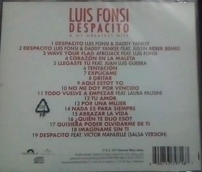 CD Luis Fonsi Despacito & My Greatest Hits NOVO e EMBALADO